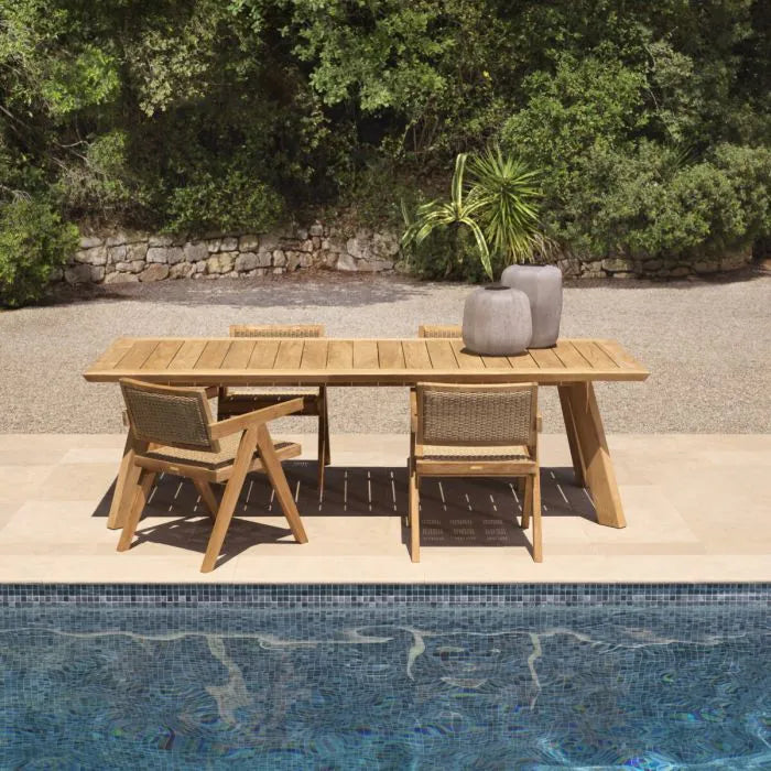 Outdoor Dining Chair Niclas natural teak natural weave faux rattan