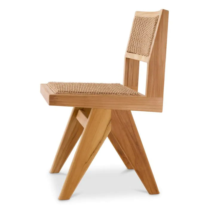 Outdoor Dining Chair Niclas natural teak natural weave faux rattan