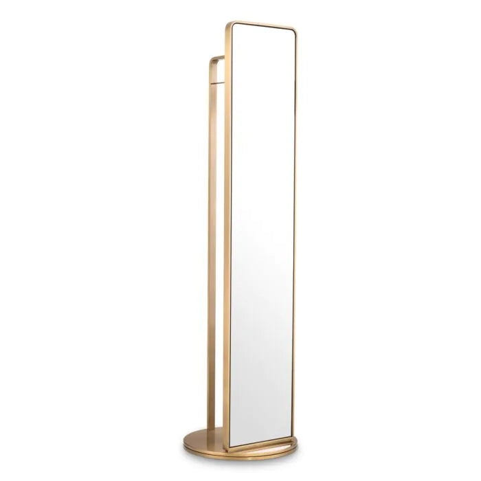 Floor Mirror Novo with coatrack brushed brass finish