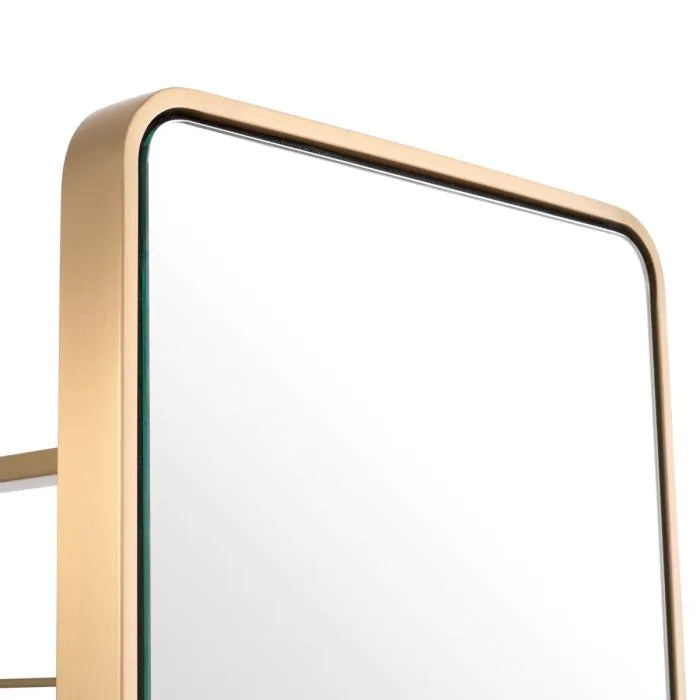 Floor Mirror Novo with coatrack brushed brass finish