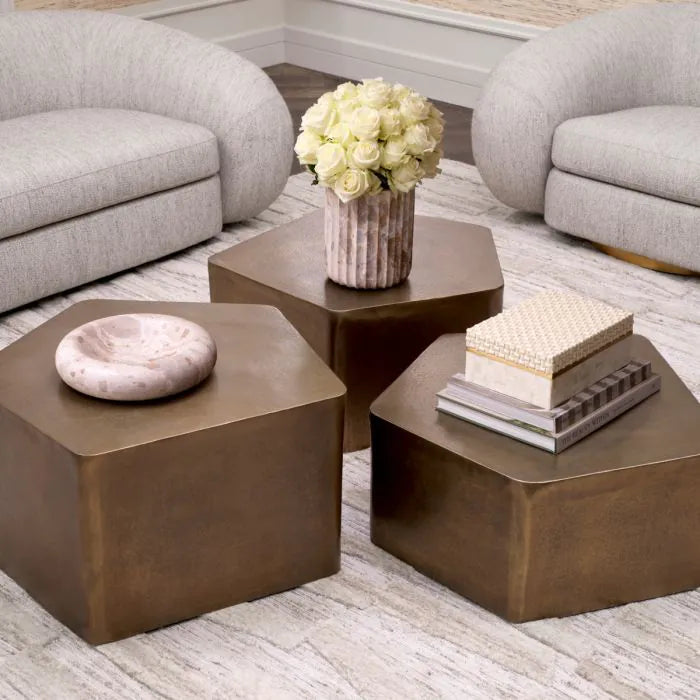 Coffee Table Veenazza vintage brass finish set of 3