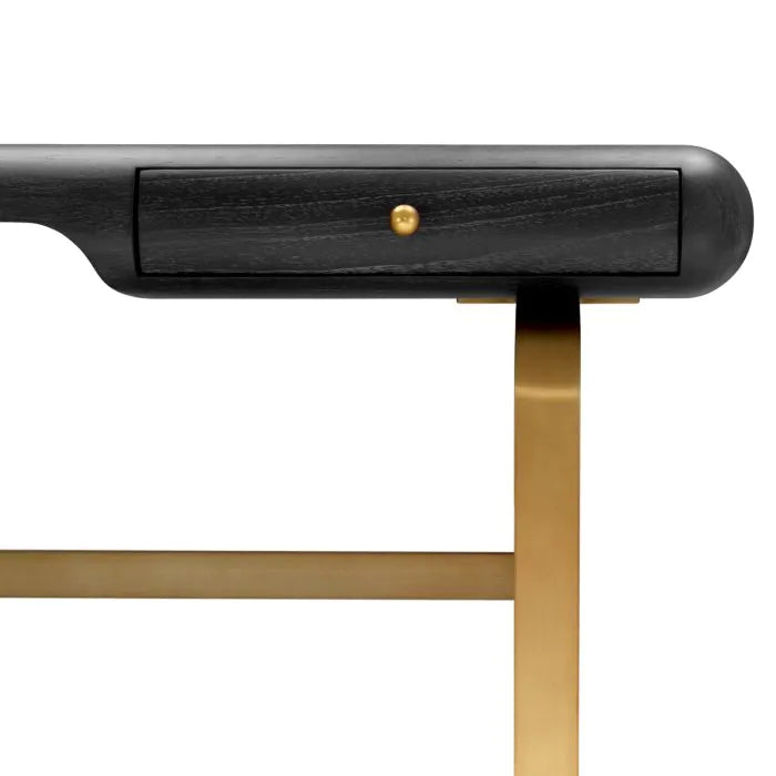 Desk Nathaniel charcoal grey oak veneer brushed brass finish