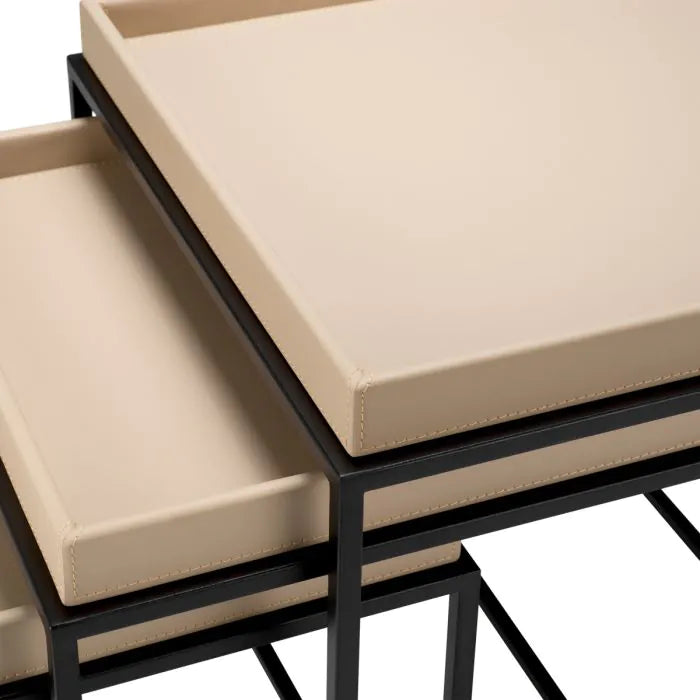 Side Table Léonard matte black finish set of 3