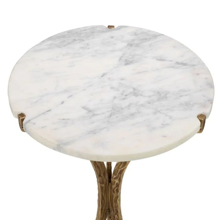Side Table Emmeline vintage brass finish white marble
