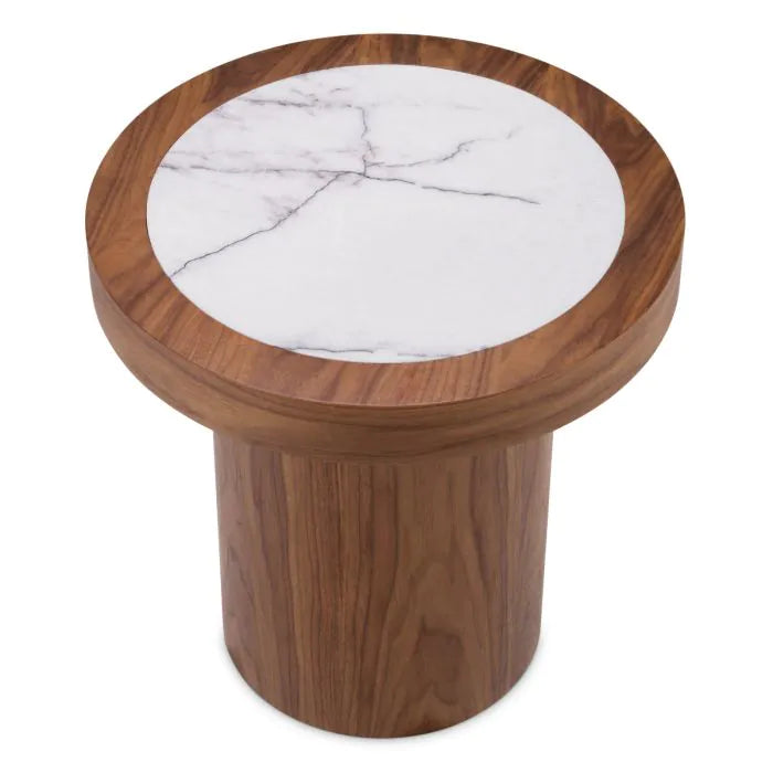 Side Table Presedio walnut veneer biano lilac marble top