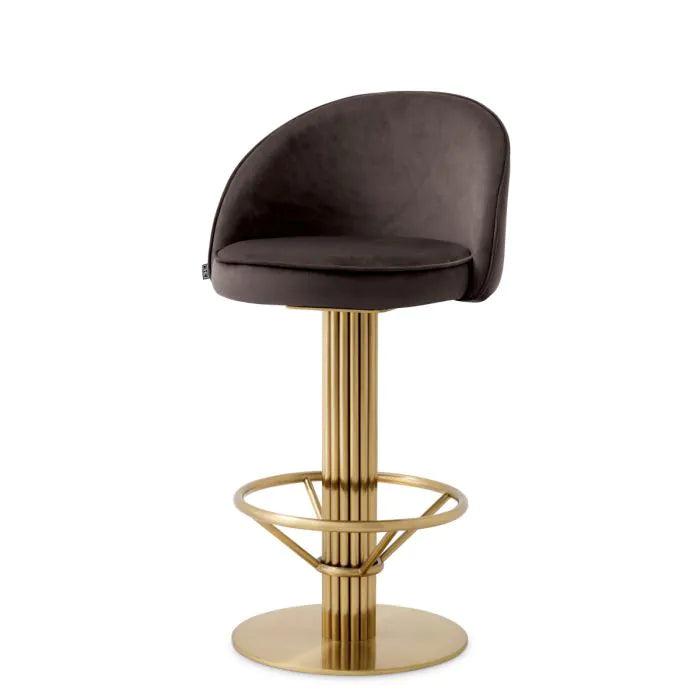 Counter Stool Dorland roche dark grey velvet, shown in dark grey and charcoal brown with velvet and metal.