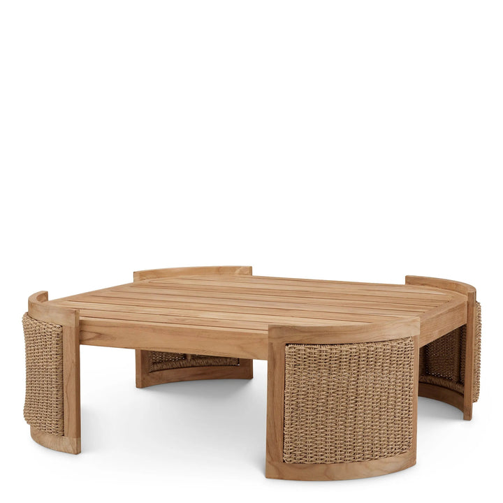 Outdoor Coffee Table Marenzo Natural Teak Faux Rattan - image 1
