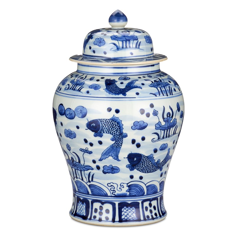 South Sea Blue & White Medium Temple Jar-Currey-CURY-1200-0839-Decorative Objects-1-France and Son