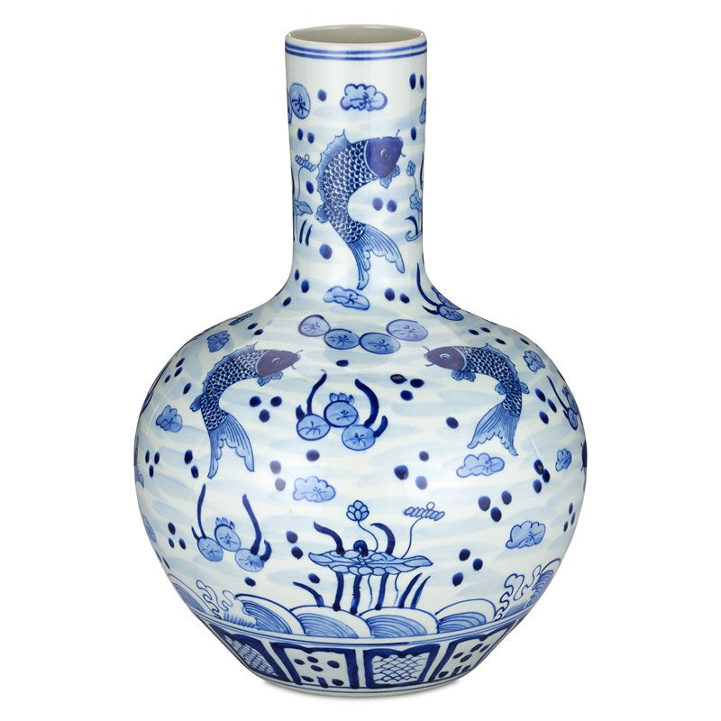 South Sea Blue & White Large Long Neck Vase-Currey-CURY-1200-0840-Vases-1-France and Son