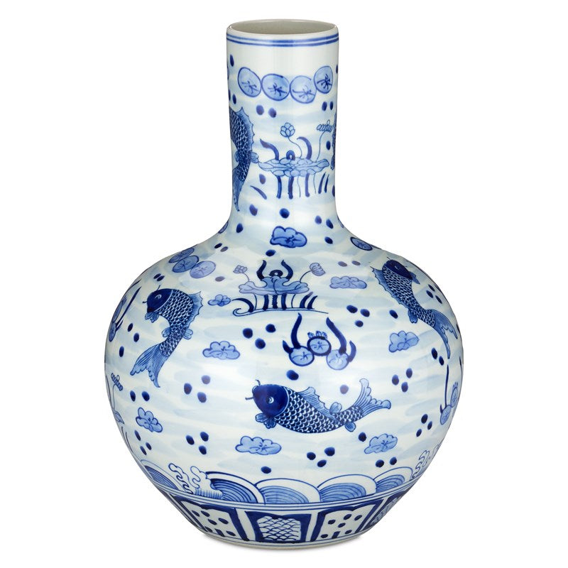 South Sea Blue & White Large Long Neck Vase-Currey-CURY-1200-0840-Vases-2-France and Son