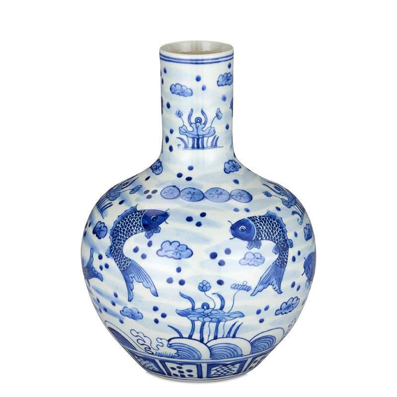 South Sea Blue & White Medium Long Neck Vase-Currey-CURY-1200-0841-Decorative Objects-1-France and Son