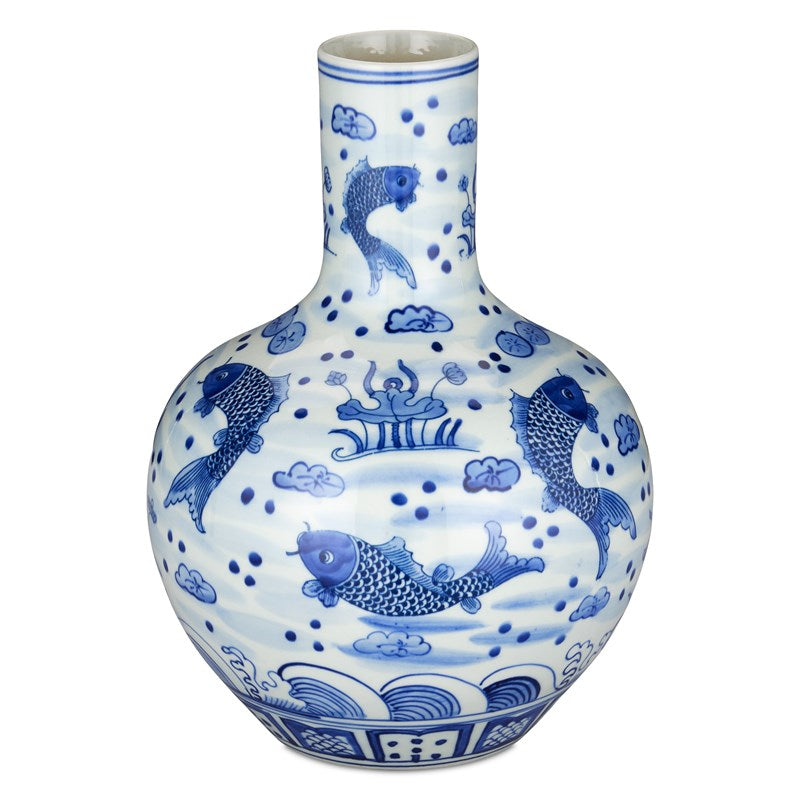 South Sea Blue & White Medium Long Neck Vase-Currey-CURY-1200-0841-Decorative Objects-2-France and Son