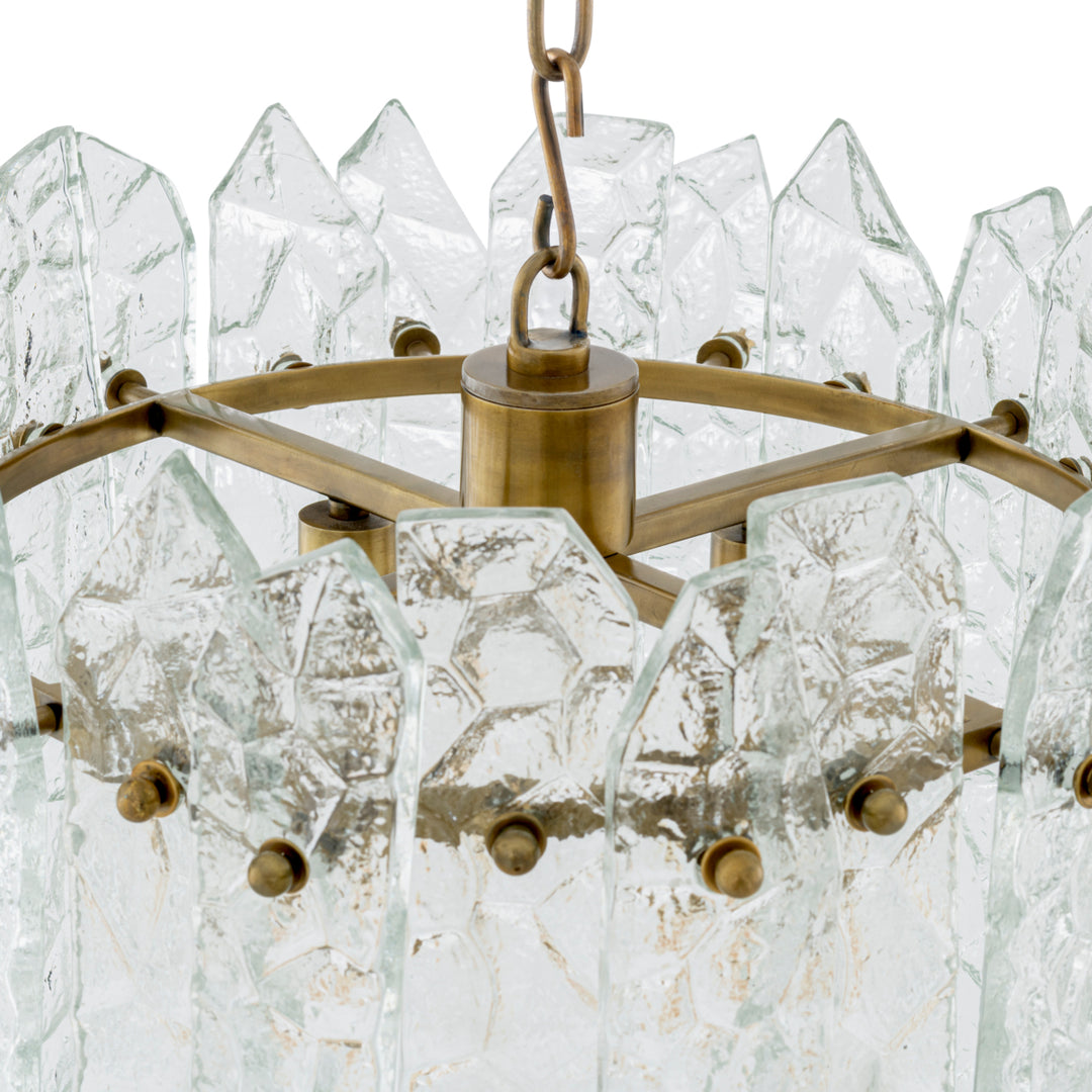 Chandelier Prati - Vintage brass finish | handmade clear glass