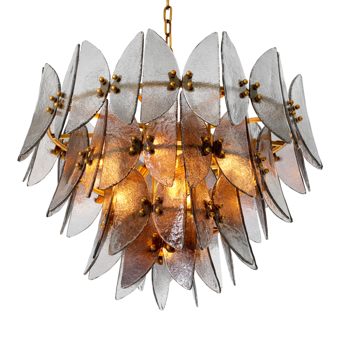 Chandelier Brooks - Antique brass finish | light smoke glass | handmade recycled glass