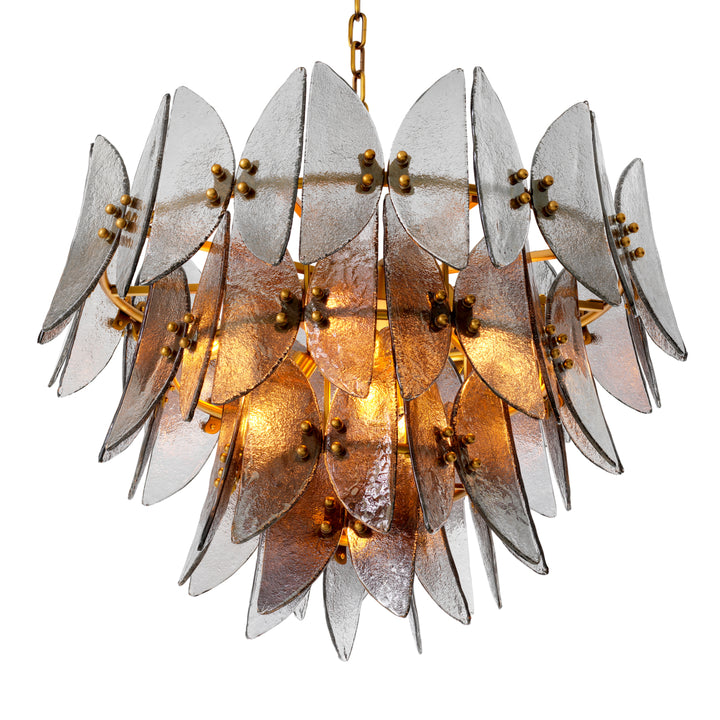 Chandelier Brooks - Antique brass finish | light smoke glass | handmade recycled glass