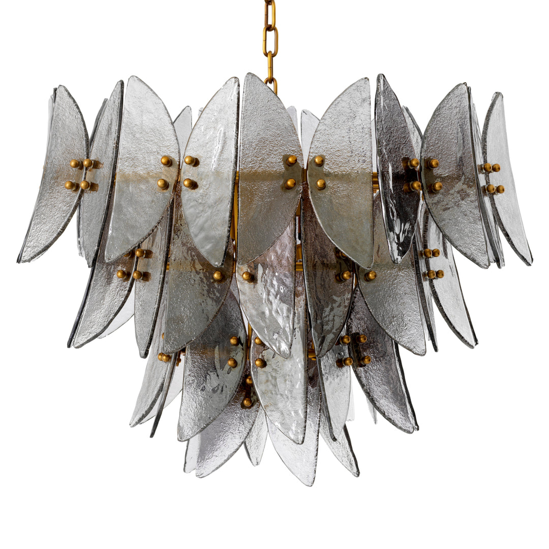 Chandelier Brooks - Antique brass finish | light smoke glass | handmade recycled glass