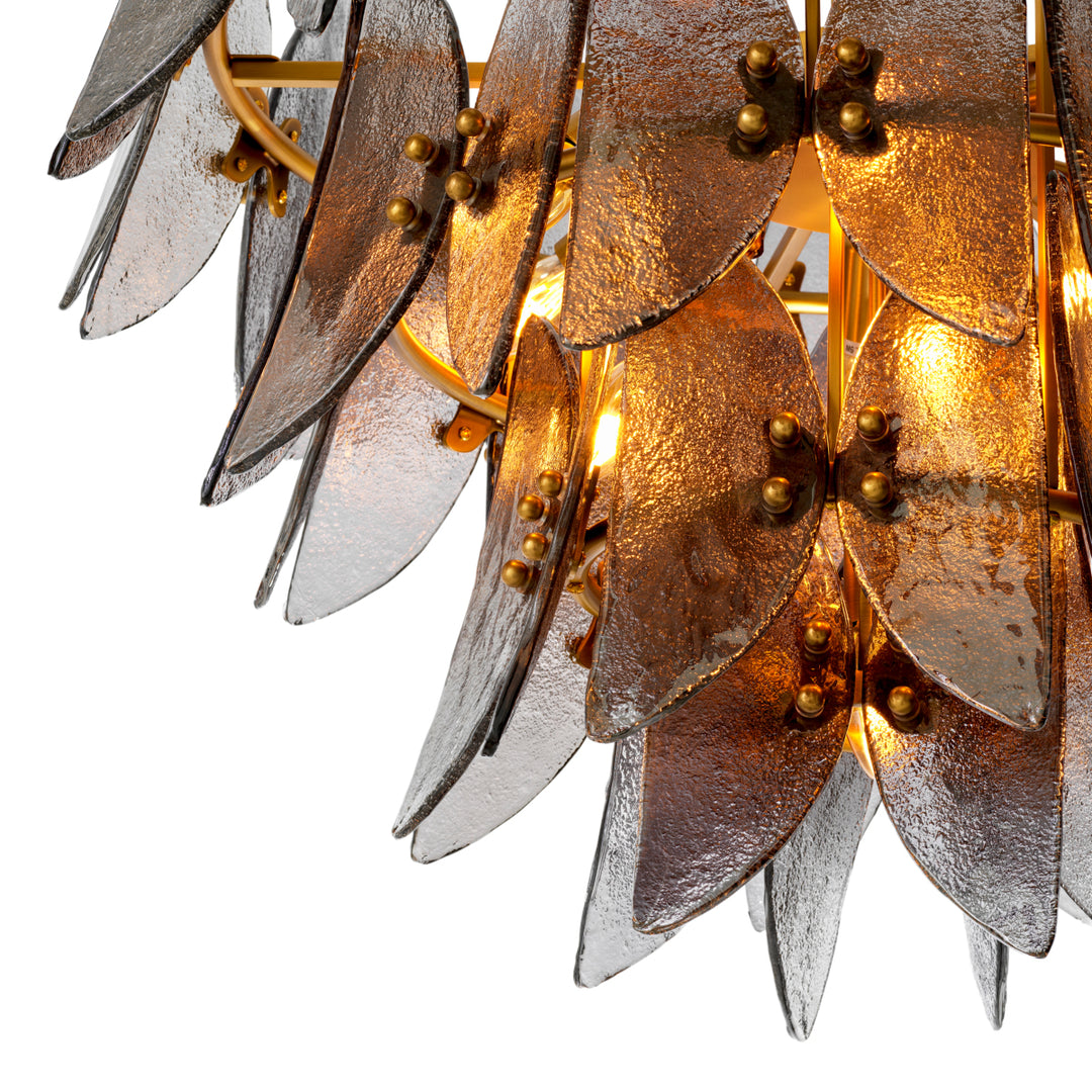 Chandelier Brooks - Antique brass finish | light smoke glass | handmade recycled glass