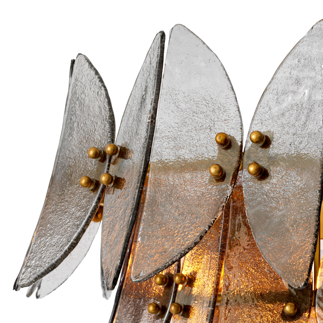 Chandelier Brooks - Antique brass finish | light smoke glass | handmade recycled glass