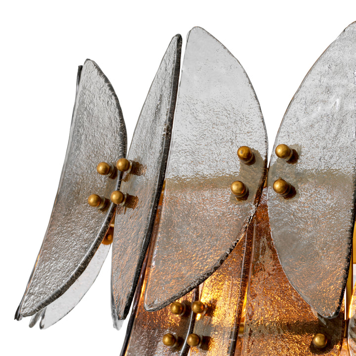 Chandelier Brooks - Antique brass finish | light smoke glass | handmade recycled glass