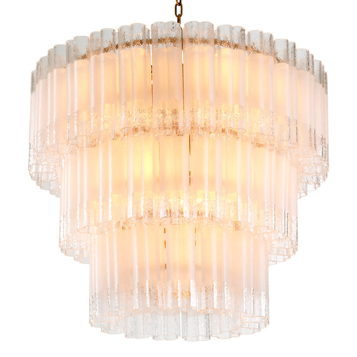 Chandelier Denton L - Antique brass finish | frosted recycled glass