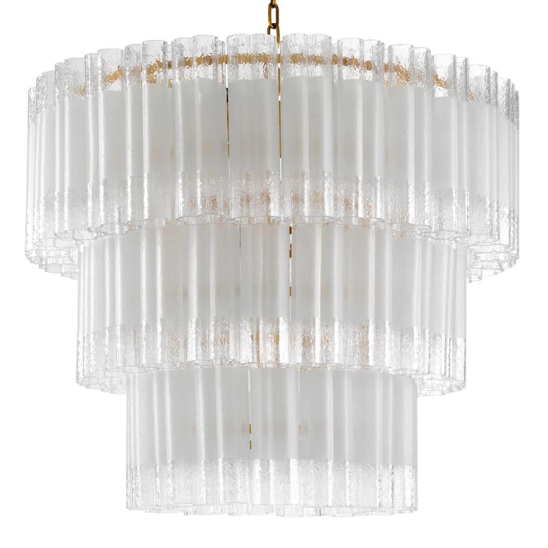 Chandelier Denton L - Antique brass finish | frosted recycled glass