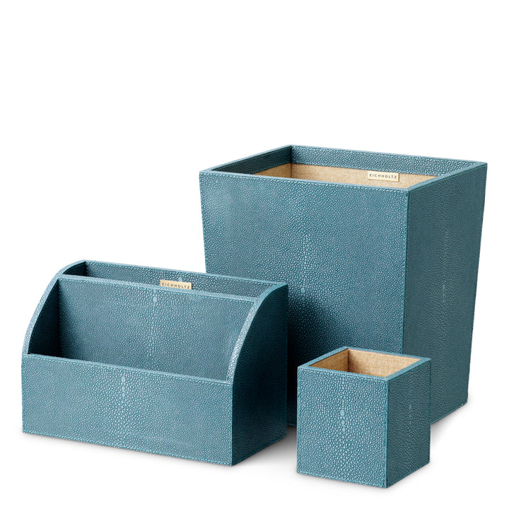 Desk Set Scaleo set of 3 - Blue faux shagreen