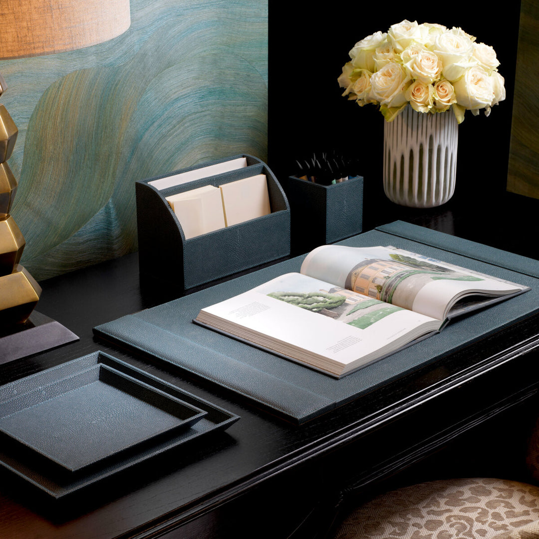 Desk Blotter Scaleo - Blue faux shagreen