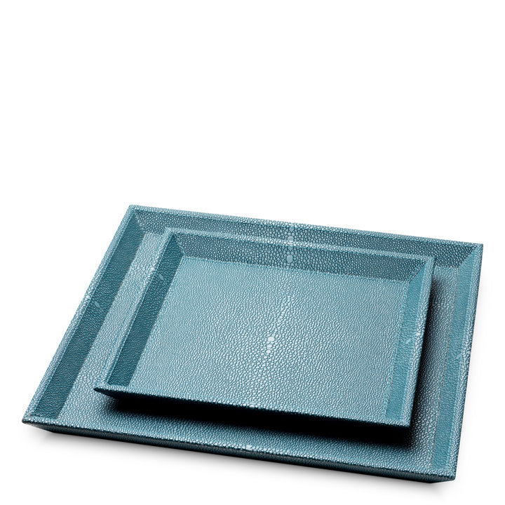 Desk Tray Scaleo set of 2 - Blue faux shagreen