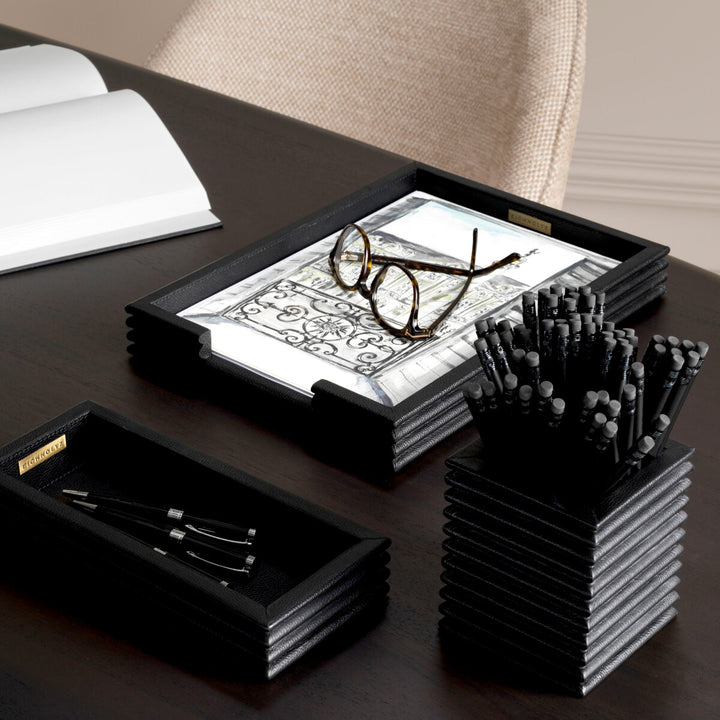 Desk Set Elvane set of 3 - Black leather