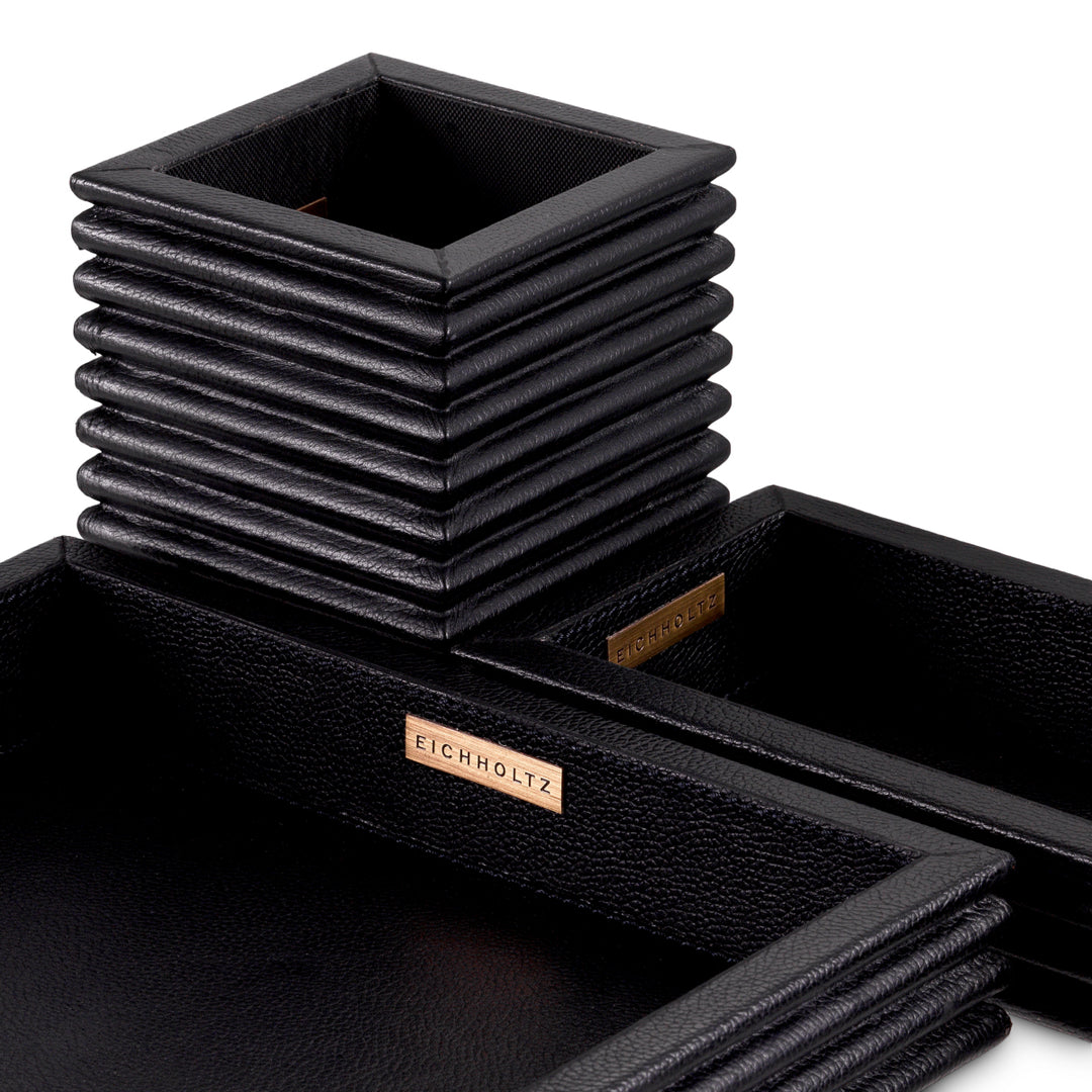 Desk Set Elvane set of 3 - Black leather