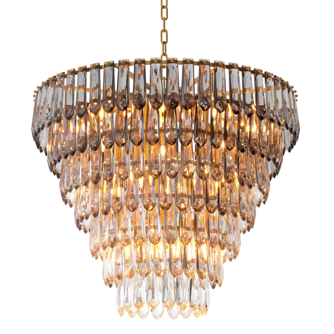 Chandelier Gwendolyn - Antique brass finish | smoke and clear glass