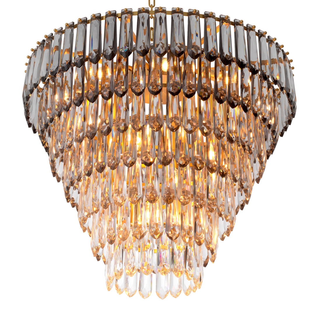 Chandelier Gwendolyn - Antique brass finish | smoke and clear glass
