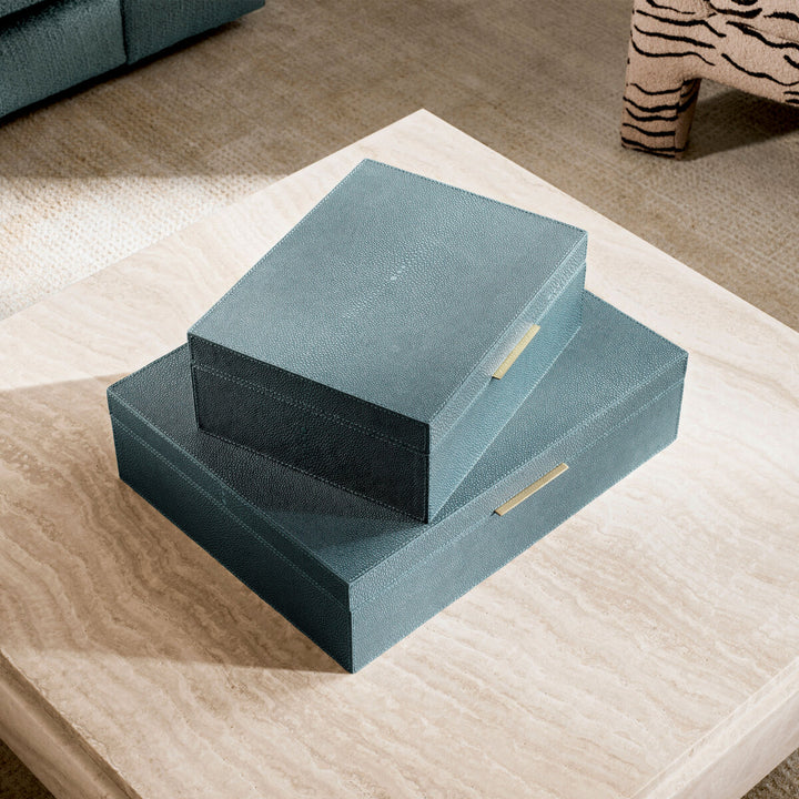 Box Menton L - Blue faux shagreen