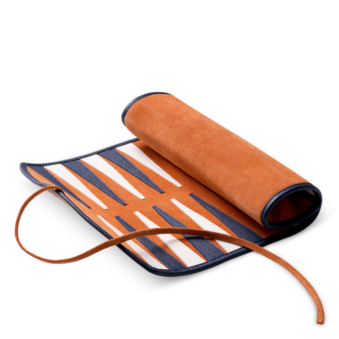 Backgammon Travel Set Monte Lago - Blue leather | orange suede
