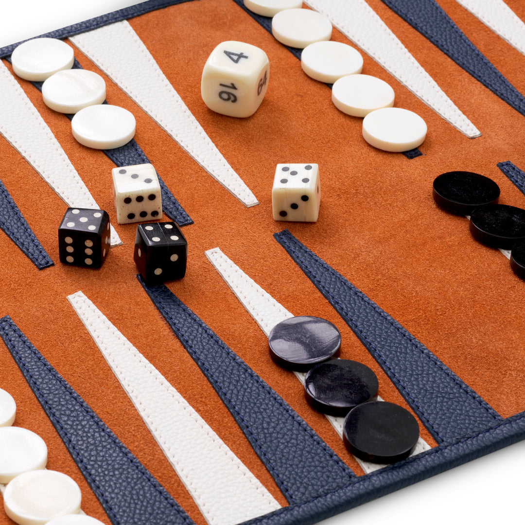 Backgammon Travel Set Monte Lago - Blue leather | orange suede