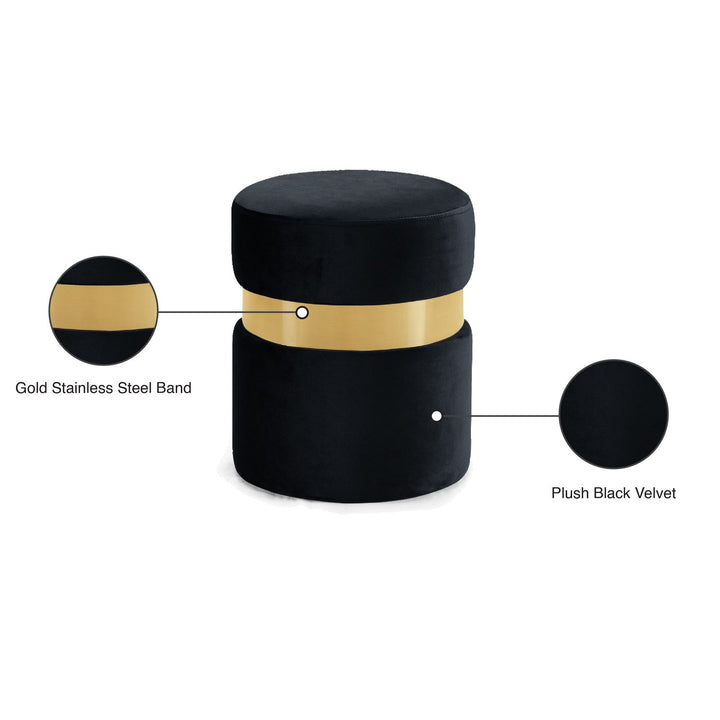 Hailey Velvet Upholstered Stool — Black / Gold
