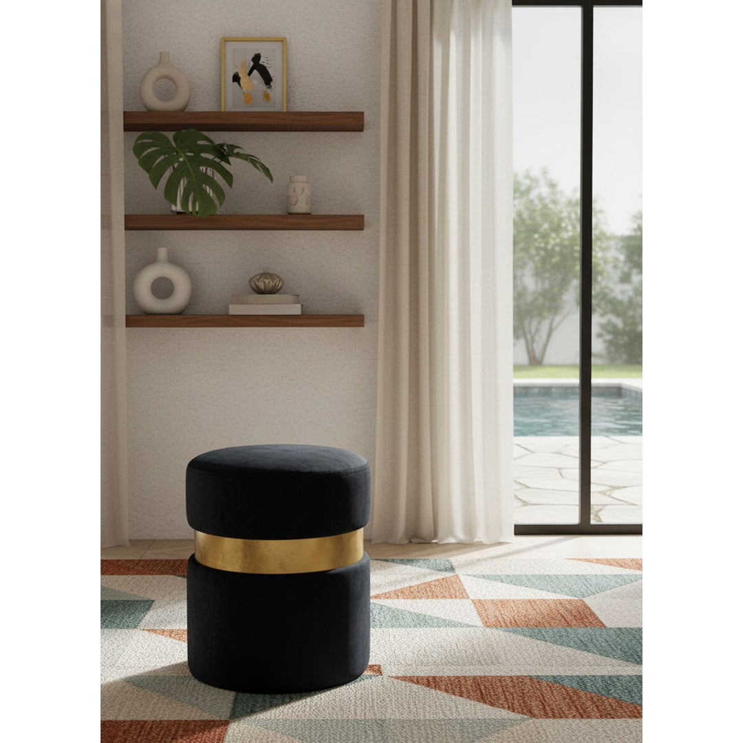 Hailey Velvet Upholstered Stool — Black / Gold