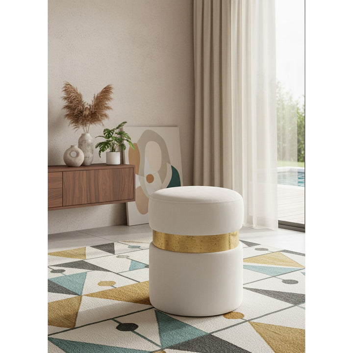 Hailey Velvet Upholstered Stool — Cream / Gold