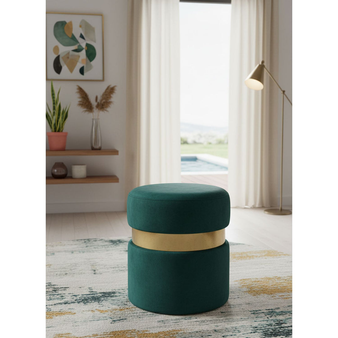 Hailey Velvet Upholstered Stool — Green / Gold