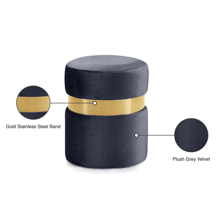 Hailey Velvet Upholstered Stool — Grey / Gold