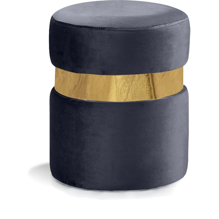 Hailey Velvet Upholstered Stool — Grey / Gold