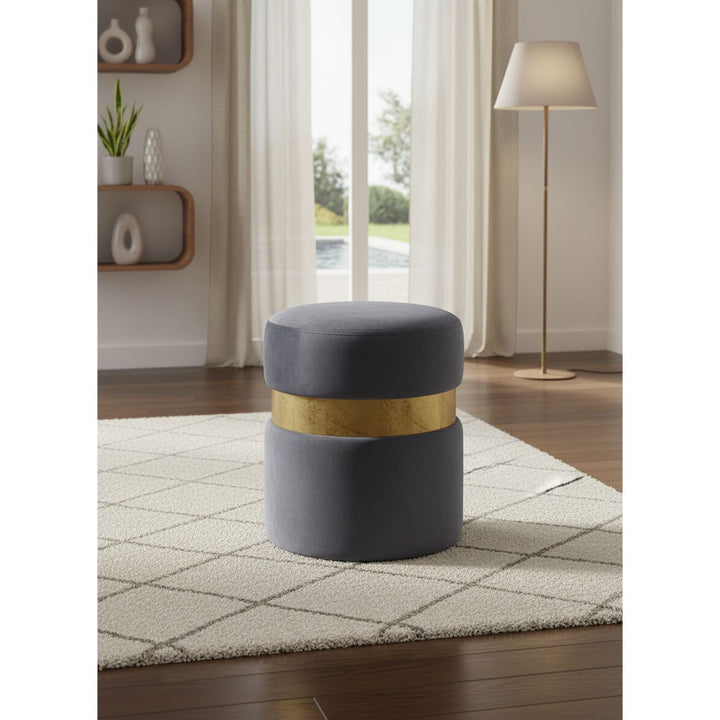 Hailey Velvet Upholstered Stool — Grey / Gold