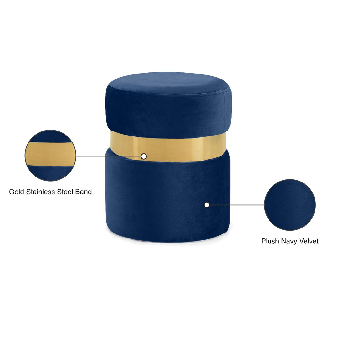 Hailey Velvet Upholstered Stool — Navy / Gold