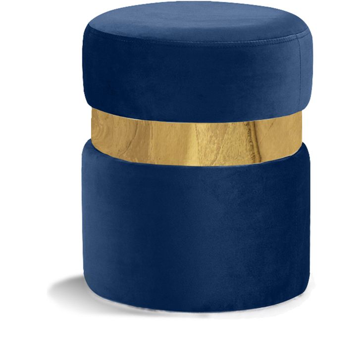 Hailey Velvet Upholstered Stool — Navy / Gold