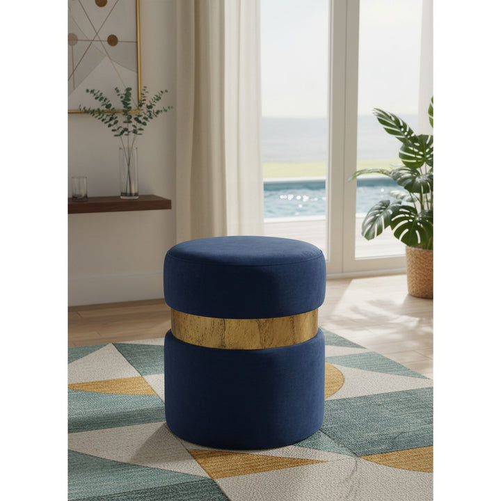 Hailey Velvet Upholstered Stool — Navy / Gold