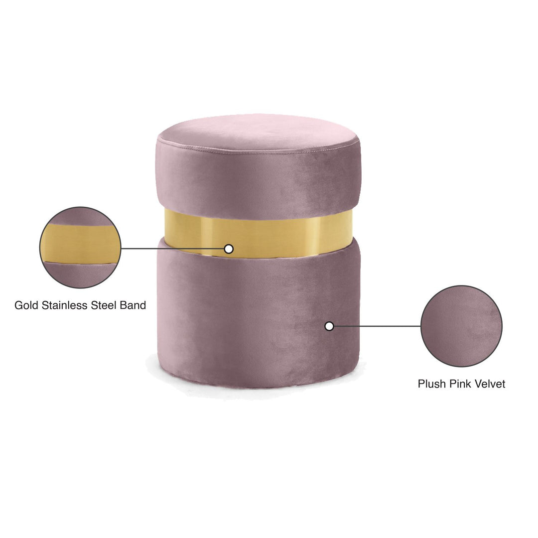 Hailey Velvet Upholstered Stool — Pink / Gold