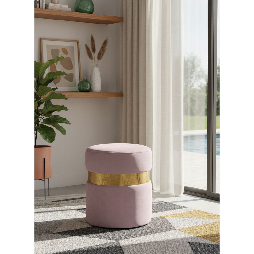 Hailey Velvet Upholstered Stool — Pink / Gold