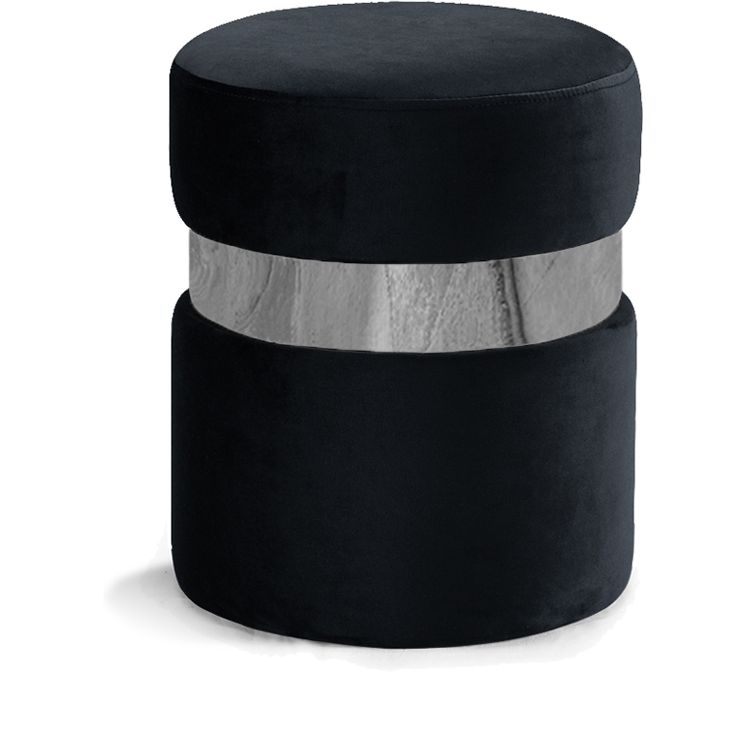 Hailey Velvet Upholstered Stool — Black / Chrome