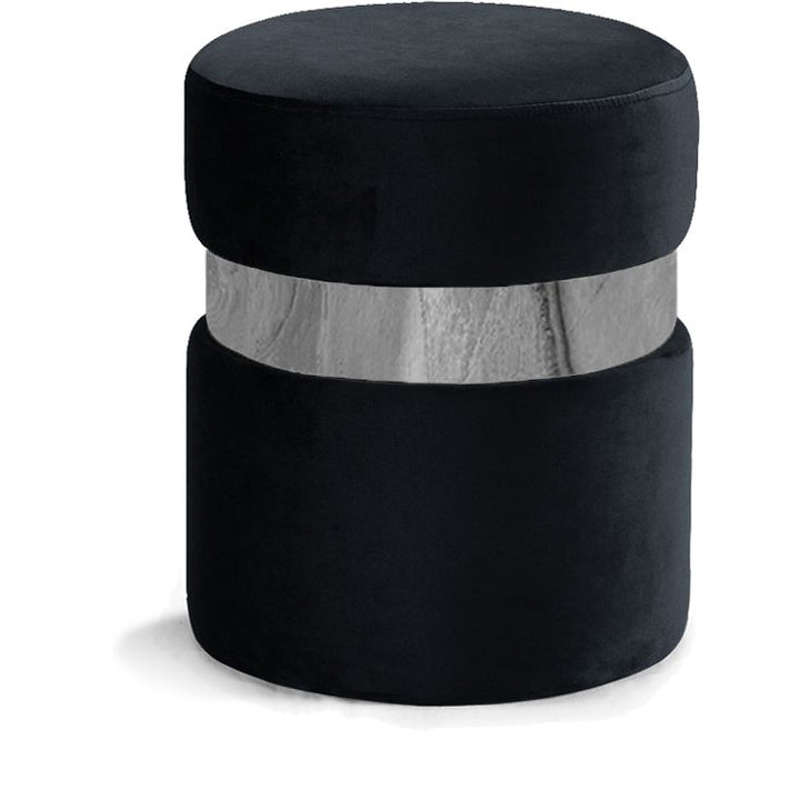 Hailey Velvet Upholstered Stool — Black / Chrome
