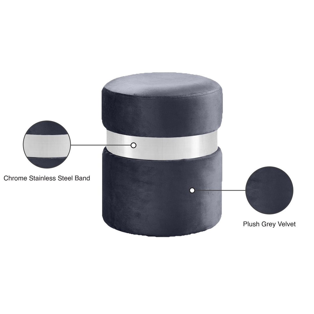 Hailey Velvet Upholstered Stool — Grey / Chrome